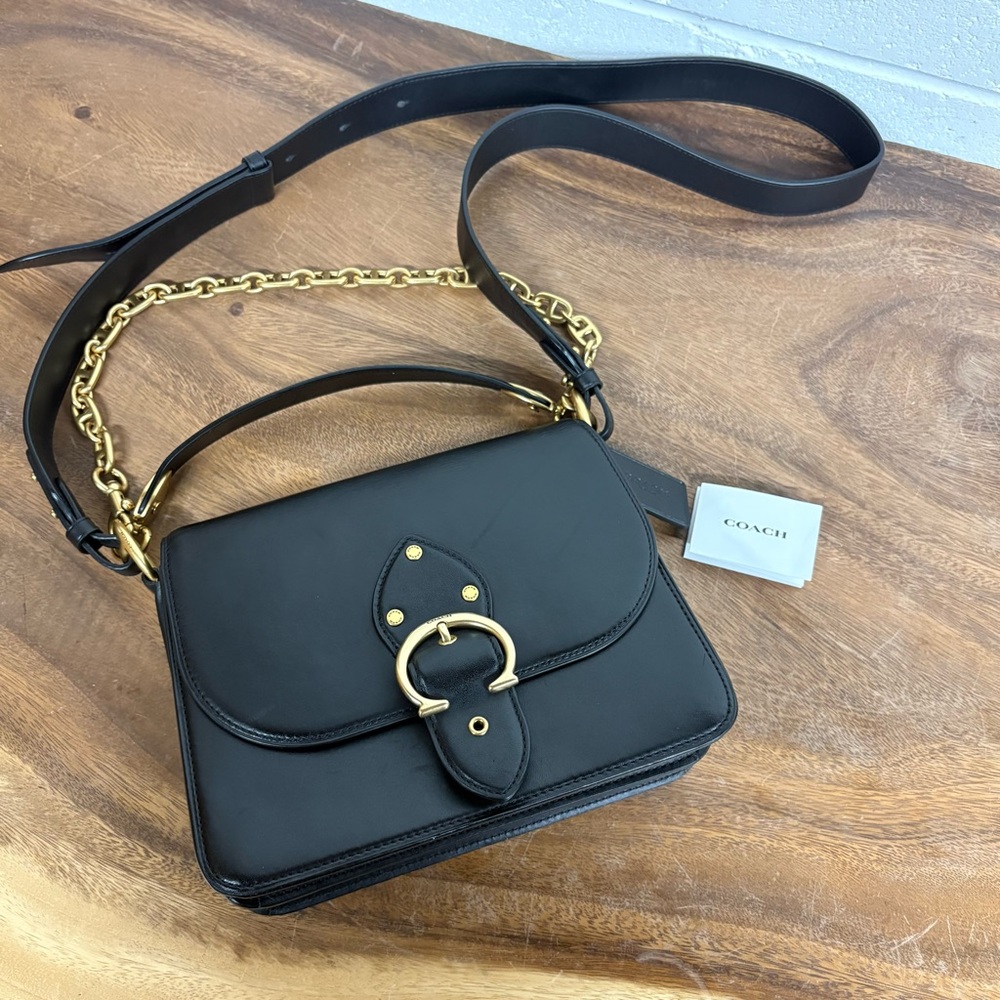 Coach Beat Black Crossbody Bag with Gold Chain Strap